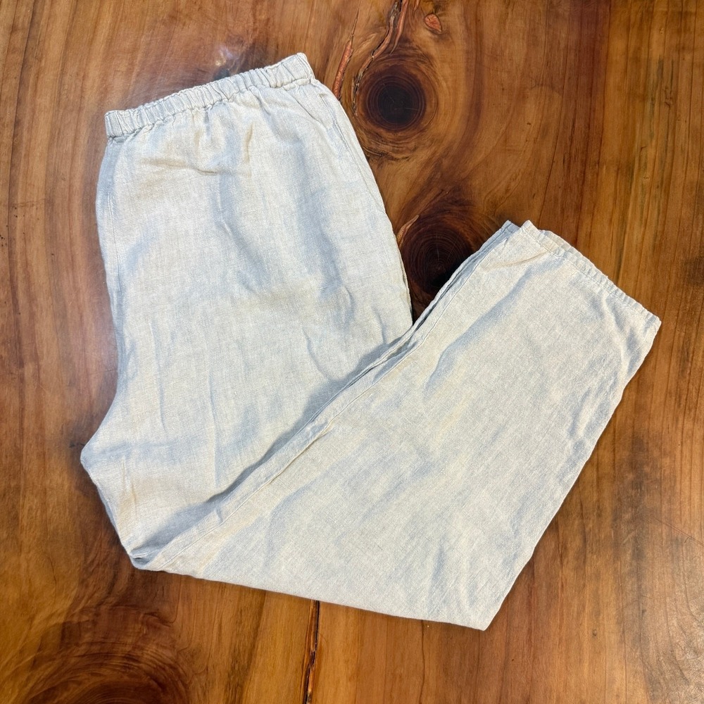 Flax Women's pants S Linen Lagenlook Pull on Casual Pockets Beach A11